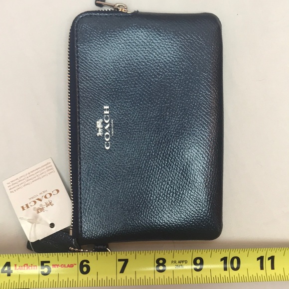 Coach Women's Wristlet Purse Leather Zipper Blue - Picture 6 of 8